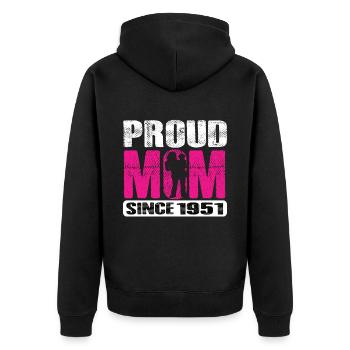 Proud Mom Since 1951 - Unisex Premium Bio Zip Hoodie - Schwarz - Hinten - Nico (187cm)