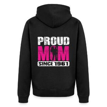 Proud Mom Since 1961 - Unisex Premium Bio Zip Hoodie - Schwarz - Hinten - Nico (187cm)