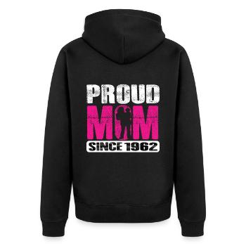 Proud Mom Since 1962 - Unisex Premium Bio Zip Hoodie - Schwarz - Hinten - Nico (187cm)