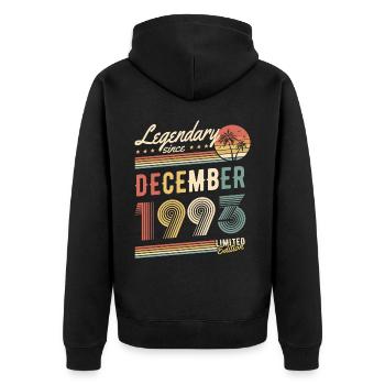 Legendary Since December 1993 Limited Edition - Unisex Premium Bio Zip Hoodie - Schwarz - Hinten - Nico (187cm)