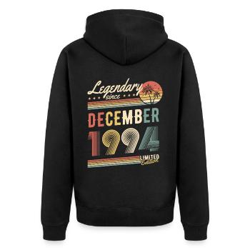 Legendary Since December 1994 Limited Edition - Unisex Premium Bio Zip Hoodie - Schwarz - Hinten - Nico (187cm)
