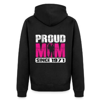 Proud Mom Since 1971 - Unisex Premium Bio Zip Hoodie - Schwarz - Hinten - Nico (187cm)
