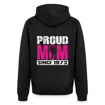 Proud Mom Since 1973 - Unisex Premium Bio Zip Hoodie - Schwarz - Hinten - Nico (187cm)