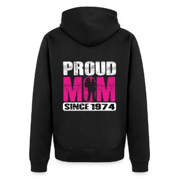 Proud Mom Since 1974 - Unisex Premium Bio Zip Hoodie - Schwarz - Hinten - Nico (187cm)