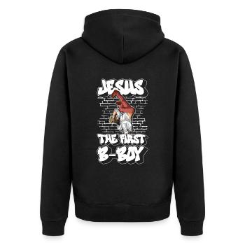 Jesus - Der erste B-Boy - Breakdance Hip Hop - Unisex Premium Bio Zip Hoodie - Schwarz - Hinten - Nico (187cm)
