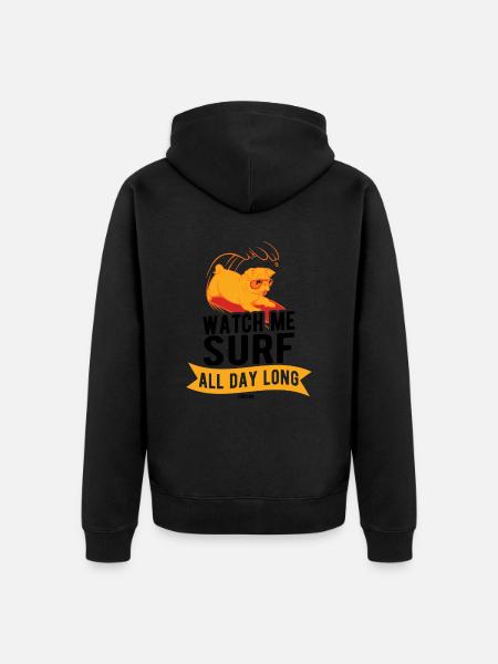 Dog surfs the wave - Unisex Premium Organic Zip Hoodie - black
