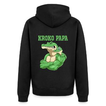 Kroko Papa Krokodil Vater und Baby Papa Vatertag - Unisex Premium Bio Zip Hoodie - Schwarz - Hinten - Nico (187cm)