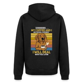 Funny Dog Coffee Drinker Saying - Unisex Premium Organic Zip Hoodie - black - Back - Nico (187cm)