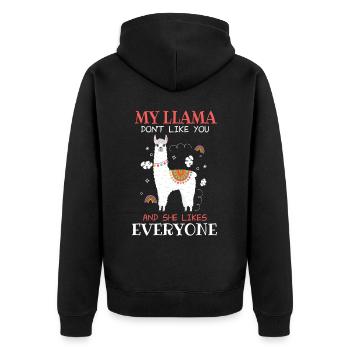 Lustiges Llama Alpaka Spruch Design - Unisex Premium Bio Zip Hoodie - Schwarz - Hinten - Nico (187cm)