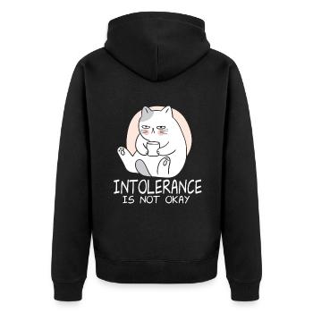 Intolerance is not okay - Unisex Premium Bio Zip Hoodie - Schwarz - Hinten - Nico (187cm)
