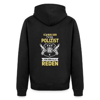Witziges Polizei Spruch Design - Unisex Premium Bio Zip Hoodie - Schwarz - Hinten - Nico (187cm)