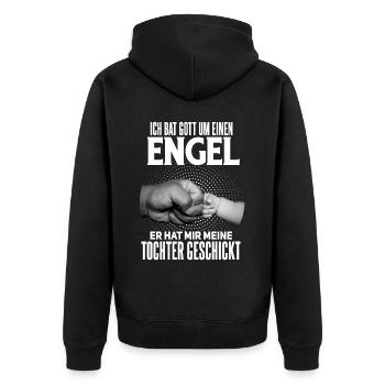 Süßes Vater und Tochter Spruch Motiv - Unisex Premium Bio Zip Hoodie - Schwarz - Hinten - Nico (187cm)
