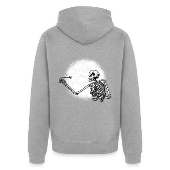 Skelett Halloween Dart Dartpfeile Dartspieler - Unisex Premium Bio Zip Hoodie - Grau meliert - Hinten - Nico (187cm)