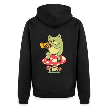 Frosch Auf Pilz Mit Trompete Trompeter - Unisex Premium Bio Zip Hoodie - Schwarz - Hinten - Nico (187cm)