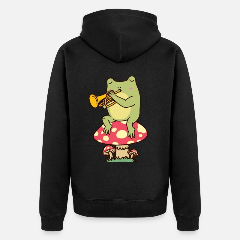 Grenouille sur champignon avec trompette - Veste à capuche bio Premium Unisexe - noir