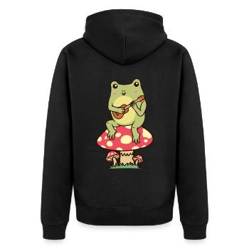 Frosch Auf Einem Pilz Ukulele Ukulelist - Unisex Premium Bio Zip Hoodie - Schwarz - Hinten - Nico (187cm)