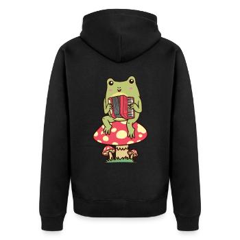 Frosch Auf Einem Pilz Akkordeonspieler Akkordeon - Unisex Premium Bio Zip Hoodie - Schwarz - Hinten - Nico (187cm)