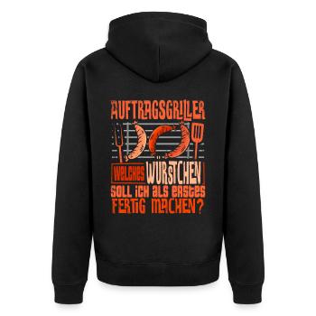 Auftragsgriller Grillen Barbecue Bbq Grillmeister - Unisex Premium Bio Zip Hoodie - Schwarz - Hinten - Nico (187cm)