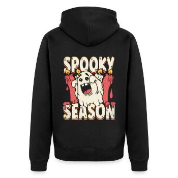 Halloween Gruselige Jahreszeit Gruseliger Geist - Unisex Premium Bio Zip Hoodie - Schwarz - Hinten - Nico (187cm)