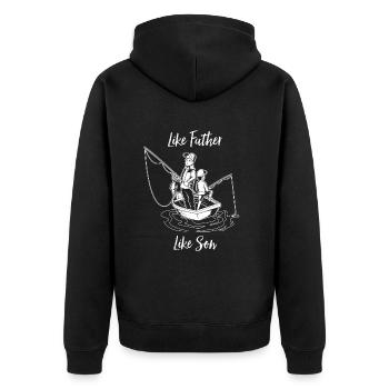 Echte Angler - Vater und Sohn - Unisex Premium Bio Zip Hoodie - Schwarz - Hinten - Nico (187cm)