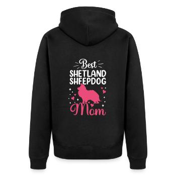 Shetland Sheepdog Mama britischer Sheepdog - Unisex Premium Bio Zip Hoodie - Schwarz - Hinten - Nico (187cm)