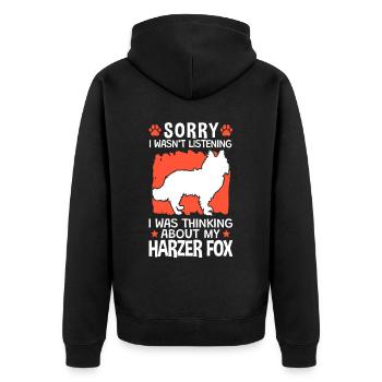 Ich habe an Harzer Fuchs gedacht Hütefuchs - Unisex Premium Bio Zip Hoodie - Schwarz - Hinten - Nico (187cm)