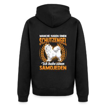 Samojede ist mein Schutzengel Samojedenspitz - Unisex Premium Bio Zip Hoodie - Schwarz - Hinten - Nico (187cm)