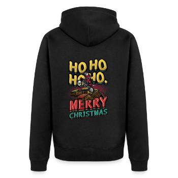 Ho Ho Ho Ho Frohe Weihnachten Santa Riding Dirt - Unisex Premium Bio Zip Hoodie - Schwarz - Hinten - Nico (187cm)