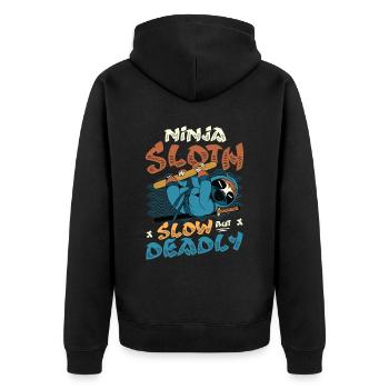Ninja Sloth slow but deadly - Unisex Premium Organic Zip Hoodie - black - Back - Nico (187cm)