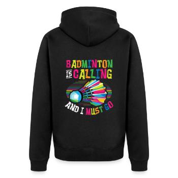 Badminton Ruft Badminton - Unisex Premium Bio Zip Hoodie - Schwarz - Hinten - Nico (187cm)