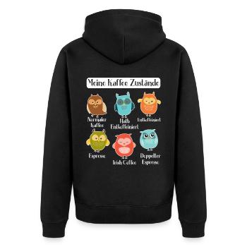 Kaffee Damen Eulen Kaffeeliebhaber Frauen - Unisex Premium Bio Zip Hoodie - Schwarz - Hinten - Nico (187cm)