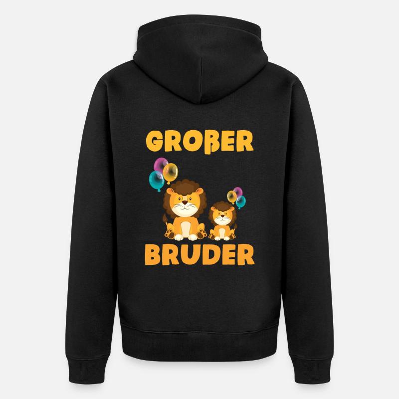 Löwe Großer Bruder - Unisex Premium Bio Zip Hoodie - Schwarz
