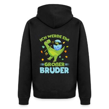 Ich werde ein Großer Bruder Dinosaurier - Unisex Premium Bio Zip Hoodie - Schwarz - Hinten - Nico (187cm)