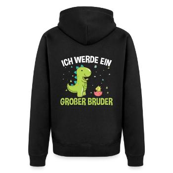 Großer Bruder Dinosaurier - Unisex Premium Bio Zip Hoodie - Schwarz - Hinten - Nico (187cm)