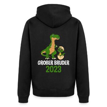2023 Großer Bruder Dinosaurier - Unisex Premium Bio Zip Hoodie - Schwarz - Hinten - Nico (187cm)