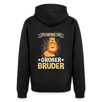 Ich werde Großer Bruder Löwe - Unisex Premium Bio Zip Hoodie - Schwarz - Hinten - Nico (187cm)