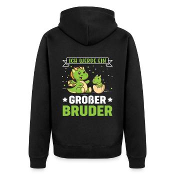 Ich werde ein Großer Bruder Dinosaurier - Unisex Premium Bio Zip Hoodie - Schwarz - Hinten - Nico (187cm)