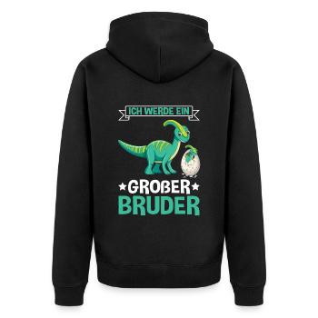 Dinosaurier Großer Bruder Dino - Unisex Premium Bio Zip Hoodie - Schwarz - Hinten - Nico (187cm)