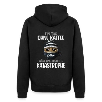 Spruch Kaffeeliebhaber Eule Jeden Tag Kaffee - Unisex Premium Bio Zip Hoodie - Schwarz - Hinten - Nico (187cm)