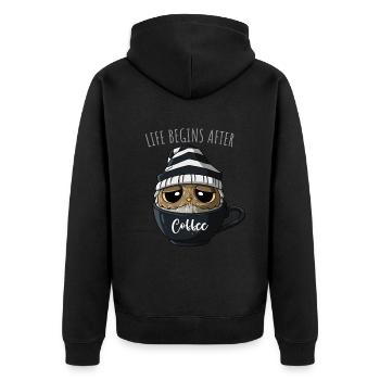 Saying coffee lovers coffee drinkers coffee owls - Unisex Premium Organic Zip Hoodie - black - Back - Nico (187cm)