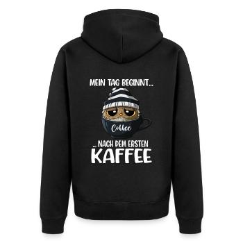 Kaffeeliebhaber Spruch Jeden Tag Kaffee Eule - Unisex Premium Bio Zip Hoodie - Schwarz - Hinten - Nico (187cm)
