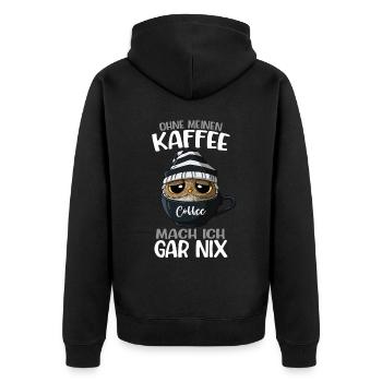 Kaffee Kaffeetasse Kaffeeliebhaber Spruch Eule - Unisex Premium Bio Zip Hoodie - Schwarz - Hinten - Nico (187cm)