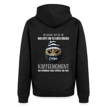 Kaffee Kaffeeliebhaber Spruch Ruhe Bitte Eule - Unisex Premium Bio Zip Hoodie - Schwarz - Hinten - Nico (187cm)