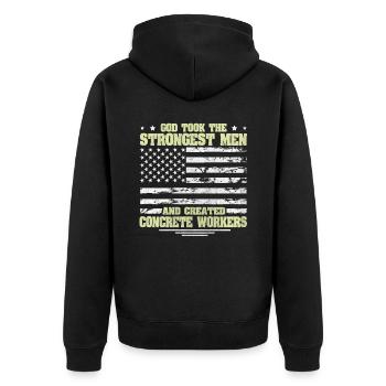 God took Stongest Created Concrete Workers US Flag - Unisex Premium Bio Zip Hoodie - Schwarz - Hinten - Nico (187cm)