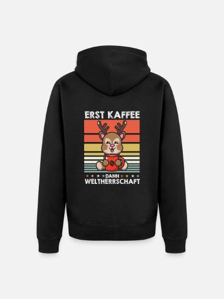 Hirsch Kaffee - Unisex Premium Bio Zip Hoodie - Schwarz