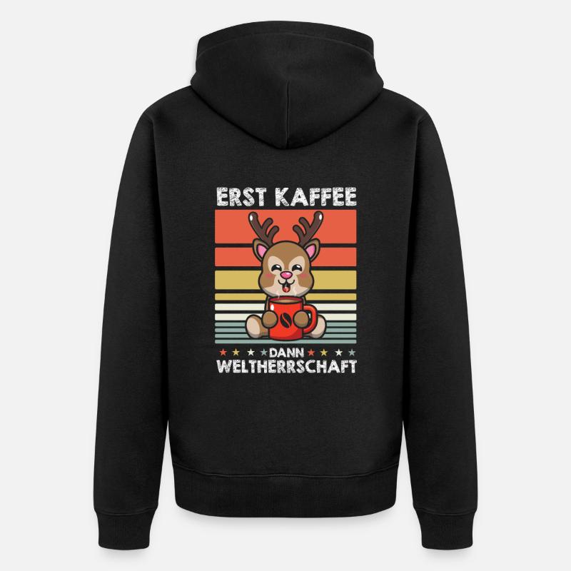 Hirsch Kaffee - Unisex Premium Bio Zip Hoodie - Schwarz