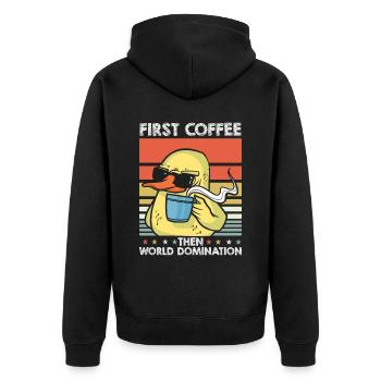 Ente Kaffee-Sonnenbrille - Unisex Premium Bio Zip Hoodie - Schwarz - Hinten - Nico (187cm)