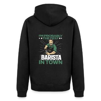 Barista Kaffee Lustig - Unisex Premium Bio Zip Hoodie - Schwarz - Hinten - Nico (187cm)
