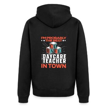 Erzieherin Kindergärtnerin Tagesmutter Lustig - Unisex Premium Bio Zip Hoodie - Schwarz - Hinten - Nico (187cm)