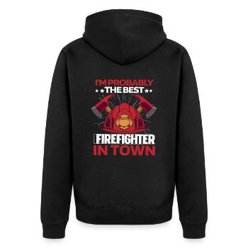 Feuerwehrmann Helm - Unisex Premium Bio Zip Hoodie - Schwarz - Hinten - Nico (187cm)